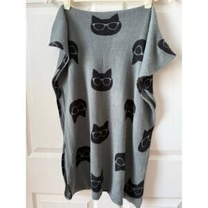 Joe Boxer Cat Glasses Infinity Scarf Gray Knit Novelty Loop Playful Indie Grunge